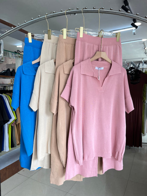 Pollo Collar Short Sleeves Pullover With Trousers Co-Ord Sets